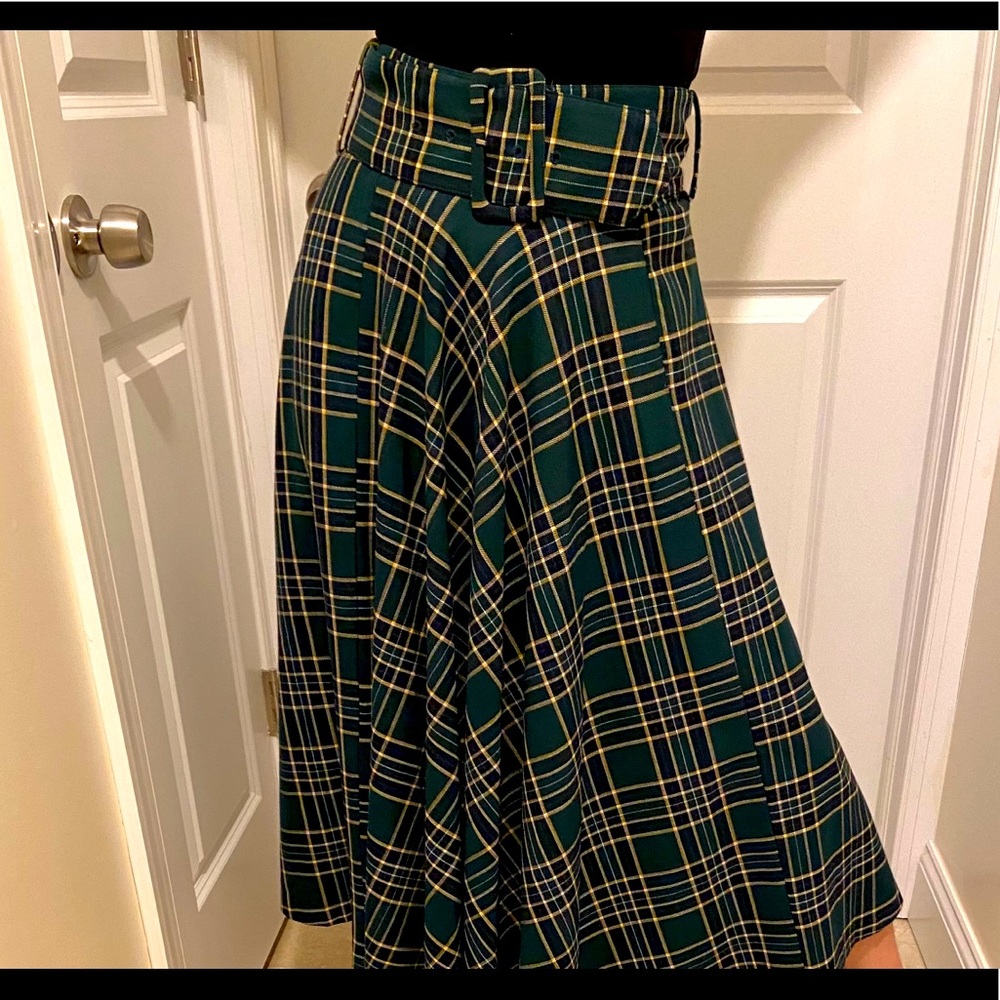Zara A Line Pleated Midi Skirt with Belt